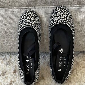 Kate Spade Black Suede Flats w/Silver Rhinestones